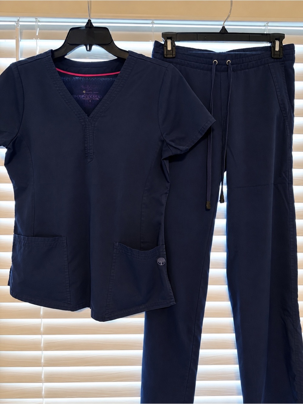 Women’s Purple Label by Healing Hands Scrub Top & Drawstring Pants Set in Navy